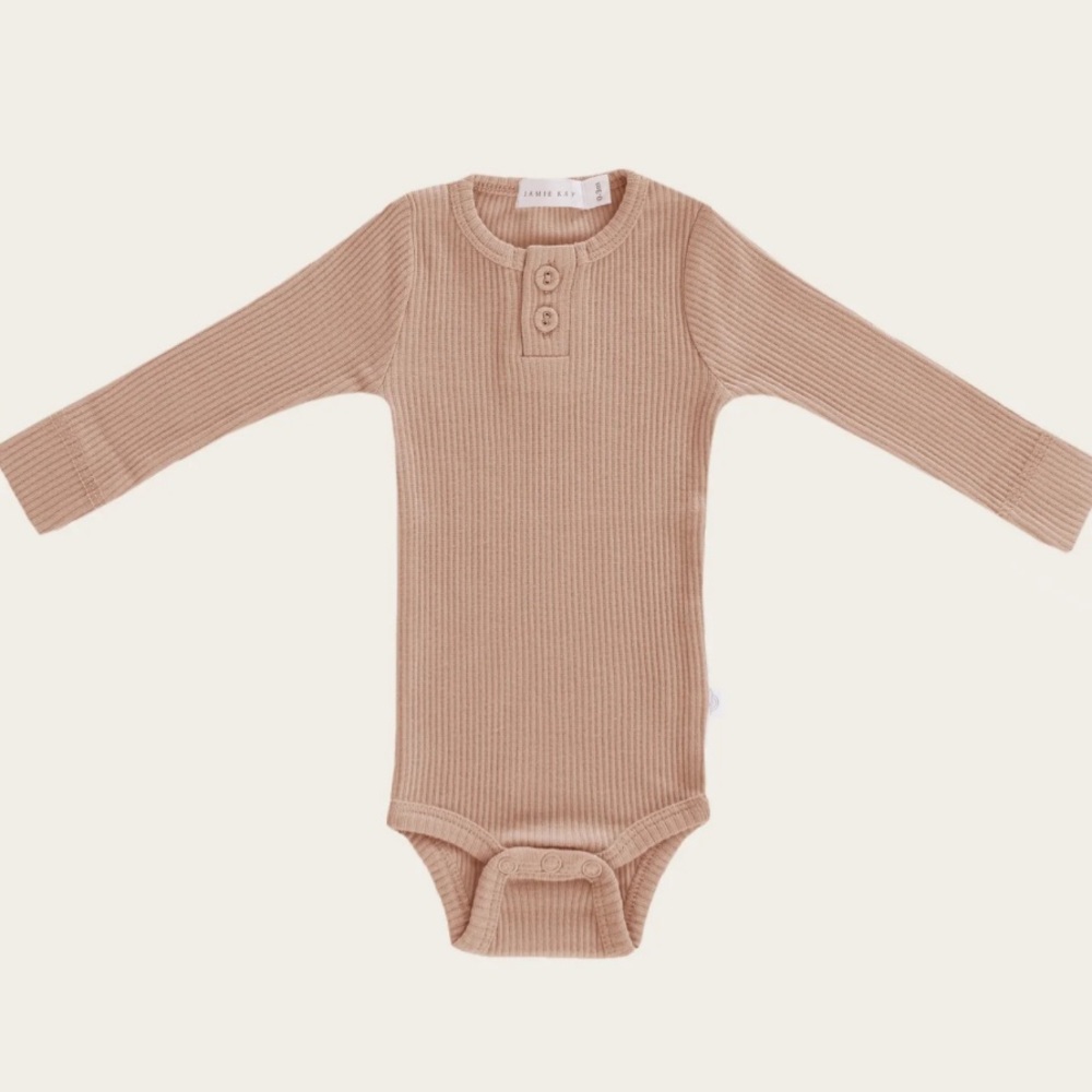 Jamie Kay organic cotton Essential bodysuit in “Cookie” EUC